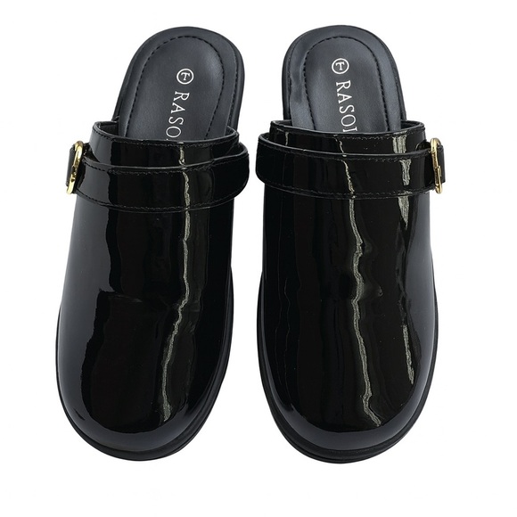 Rasolli Women's Black Patent Slip-On Clogs Size 7 NEW No Tags - Picture 2 of 5